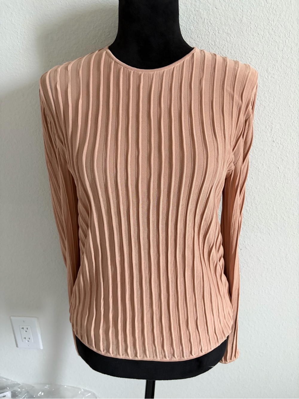 Giada pinkish-tan/nude, long-sleeve garment-pleated long sleeve top 6
